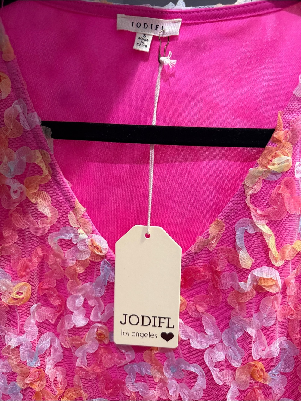 JODIFL Pink Multi-Color Ruffle V-Neck Blouse - Picture 2 of 2